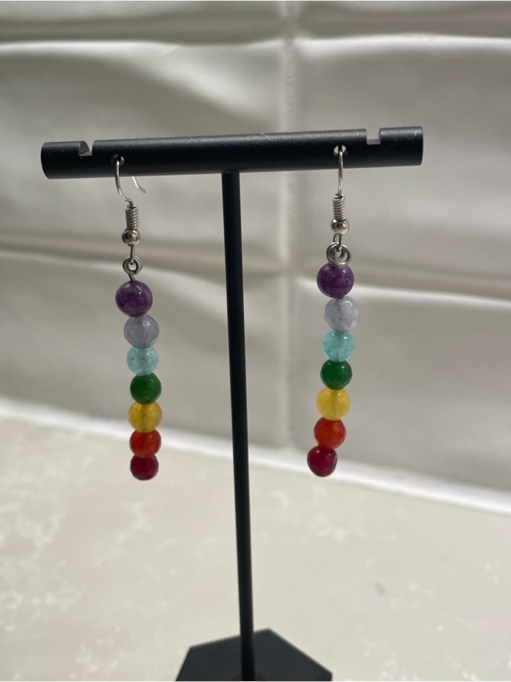 Rainbow Beaded Dangle Earrings - Multicolor Gemstone Beads